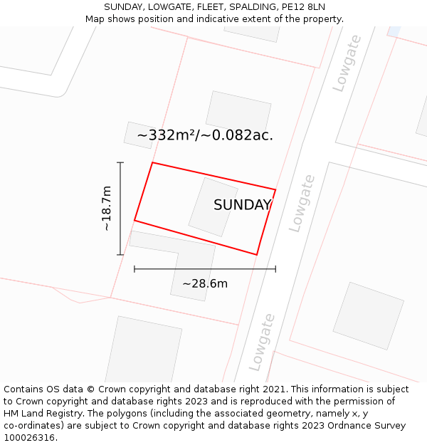SUNDAY, LOWGATE, FLEET, SPALDING, PE12 8LN: Plot and title map