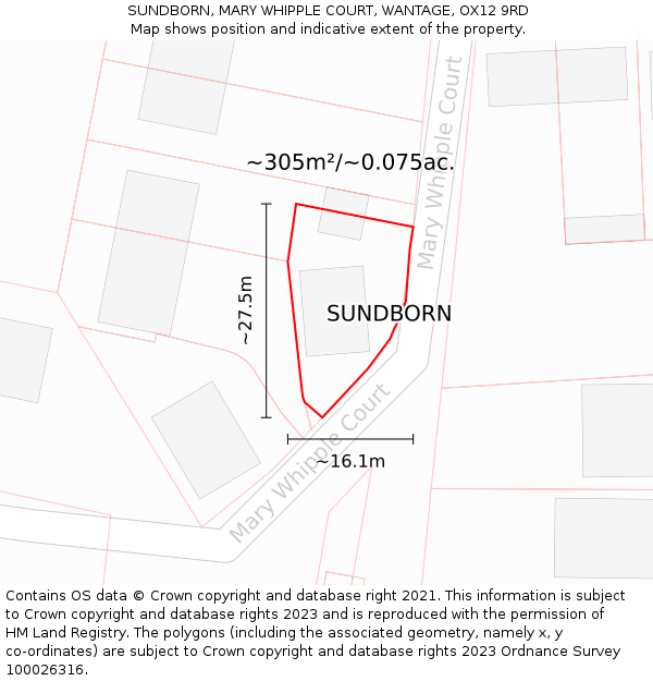 SUNDBORN, MARY WHIPPLE COURT, WANTAGE, OX12 9RD: Plot and title map