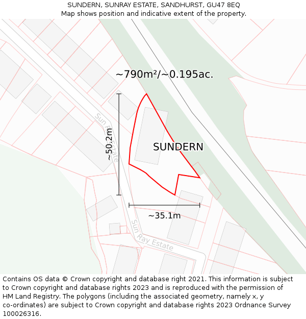 SUNDERN, SUNRAY ESTATE, SANDHURST, GU47 8EQ: Plot and title map