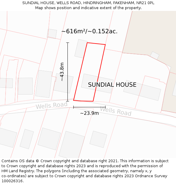 SUNDIAL HOUSE, WELLS ROAD, HINDRINGHAM, FAKENHAM, NR21 0PL: Plot and title map