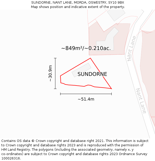 SUNDORNE, NANT LANE, MORDA, OSWESTRY, SY10 9BX: Plot and title map