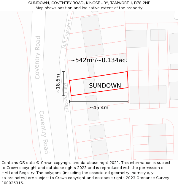 SUNDOWN, COVENTRY ROAD, KINGSBURY, TAMWORTH, B78 2NP: Plot and title map