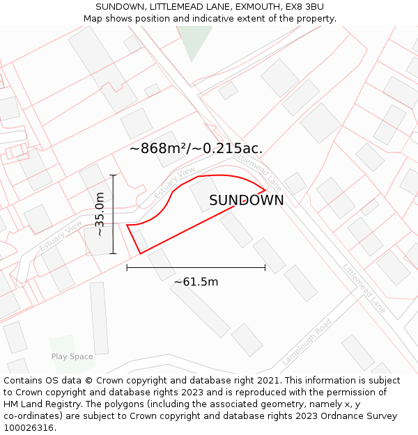 SUNDOWN, LITTLEMEAD LANE, EXMOUTH, EX8 3BU: Plot and title map