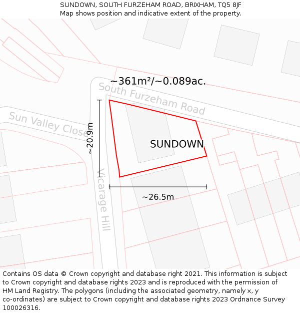 SUNDOWN, SOUTH FURZEHAM ROAD, BRIXHAM, TQ5 8JF: Plot and title map