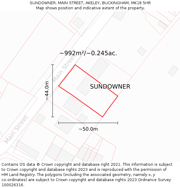 SUNDOWNER, MAIN STREET, AKELEY, BUCKINGHAM, MK18 5HR: Plot and title map
