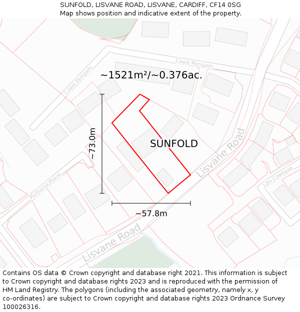 SUNFOLD, LISVANE ROAD, LISVANE, CARDIFF, CF14 0SG: Plot and title map