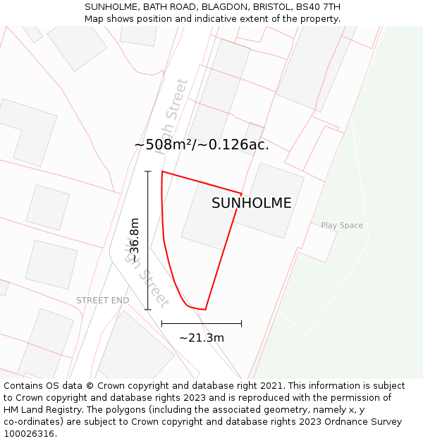 SUNHOLME, BATH ROAD, BLAGDON, BRISTOL, BS40 7TH: Plot and title map