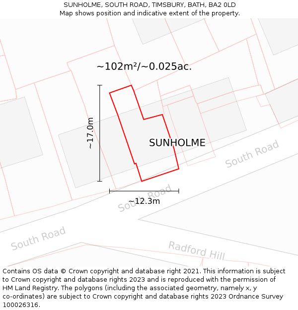 SUNHOLME, SOUTH ROAD, TIMSBURY, BATH, BA2 0LD: Plot and title map