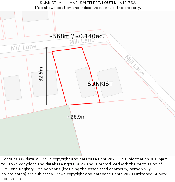 SUNKIST, MILL LANE, SALTFLEET, LOUTH, LN11 7SA: Plot and title map