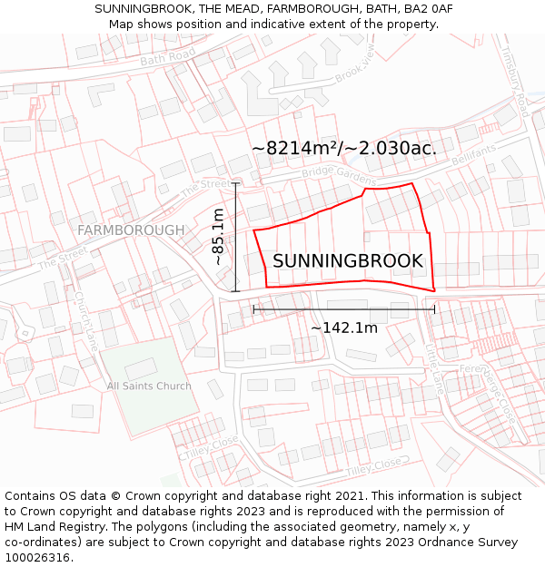 SUNNINGBROOK, THE MEAD, FARMBOROUGH, BATH, BA2 0AF: Plot and title map