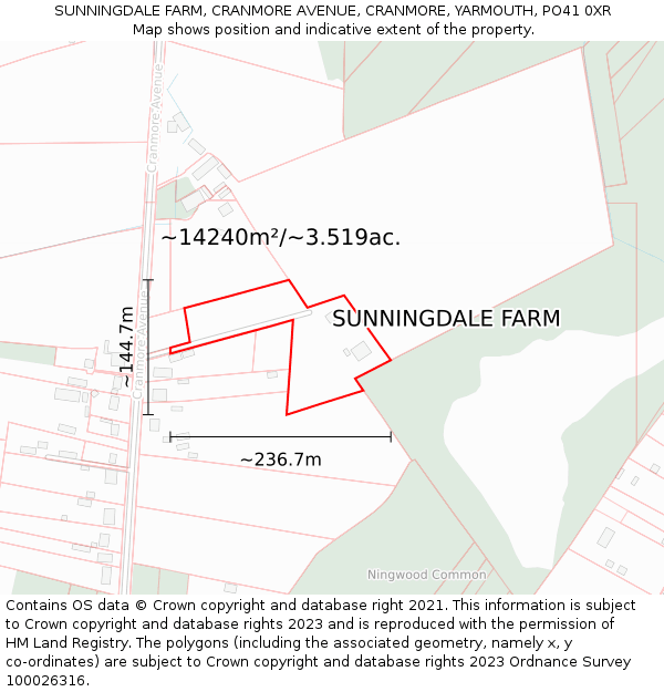 SUNNINGDALE FARM, CRANMORE AVENUE, CRANMORE, YARMOUTH, PO41 0XR: Plot and title map