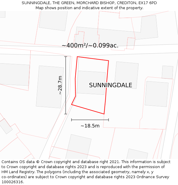 SUNNINGDALE, THE GREEN, MORCHARD BISHOP, CREDITON, EX17 6PD: Plot and title map