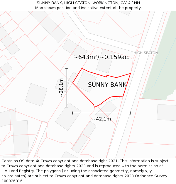 SUNNY BANK, HIGH SEATON, WORKINGTON, CA14 1NN: Plot and title map