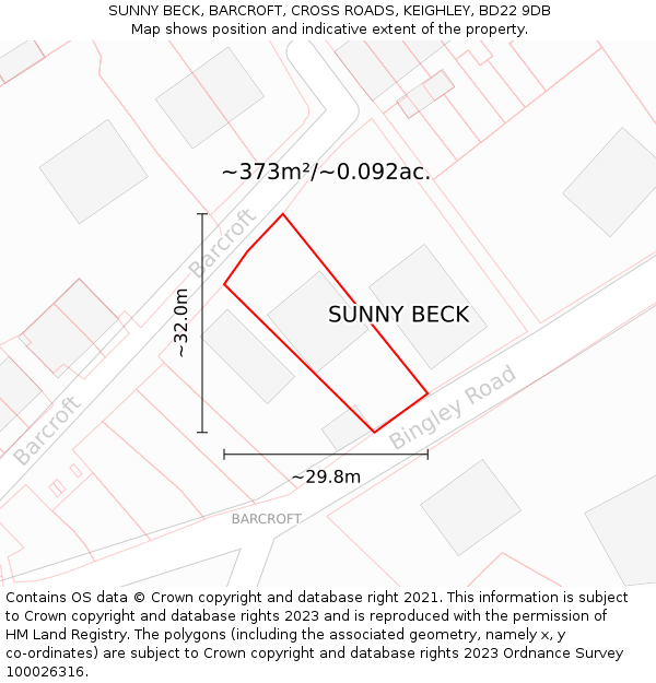 SUNNY BECK, BARCROFT, CROSS ROADS, KEIGHLEY, BD22 9DB: Plot and title map