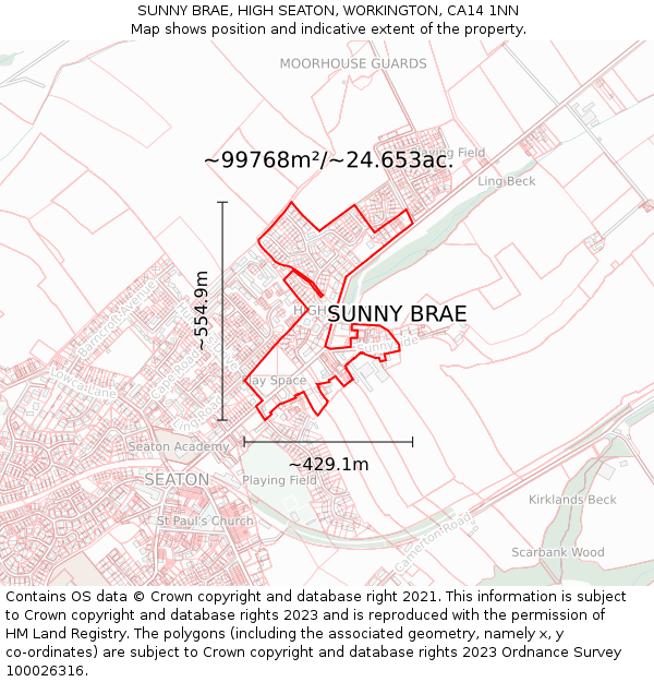 SUNNY BRAE, HIGH SEATON, WORKINGTON, CA14 1NN: Plot and title map