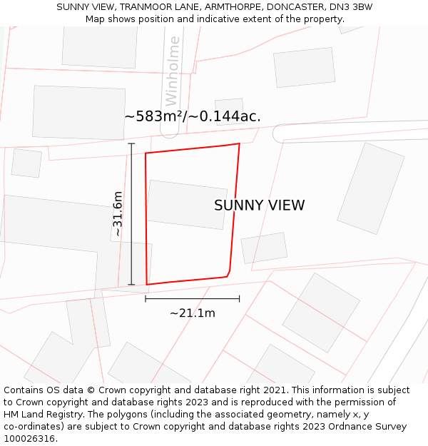 SUNNY VIEW, TRANMOOR LANE, ARMTHORPE, DONCASTER, DN3 3BW: Plot and title map