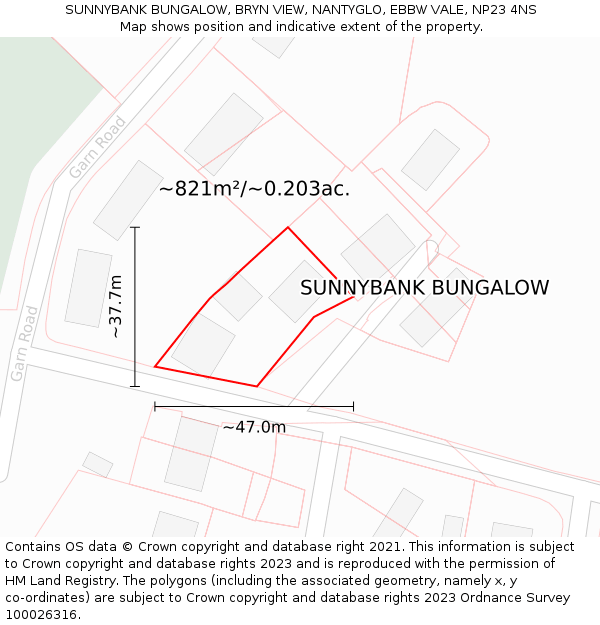 SUNNYBANK BUNGALOW, BRYN VIEW, NANTYGLO, EBBW VALE, NP23 4NS: Plot and title map