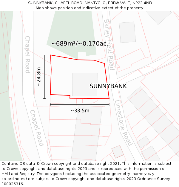 SUNNYBANK, CHAPEL ROAD, NANTYGLO, EBBW VALE, NP23 4NB: Plot and title map
