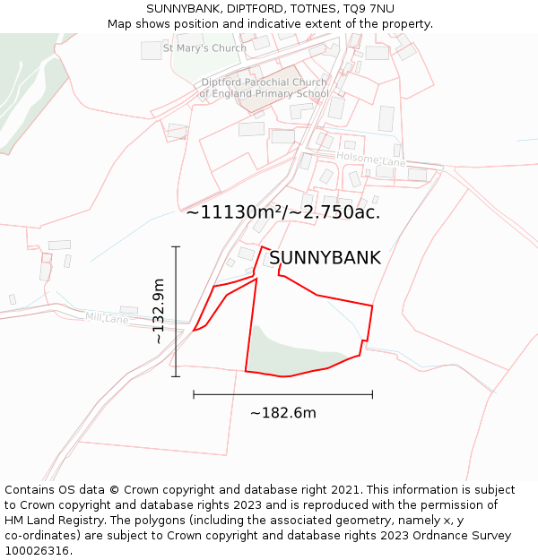 SUNNYBANK, DIPTFORD, TOTNES, TQ9 7NU: Plot and title map