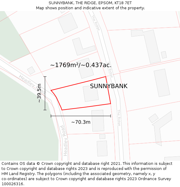 SUNNYBANK, THE RIDGE, EPSOM, KT18 7ET: Plot and title map