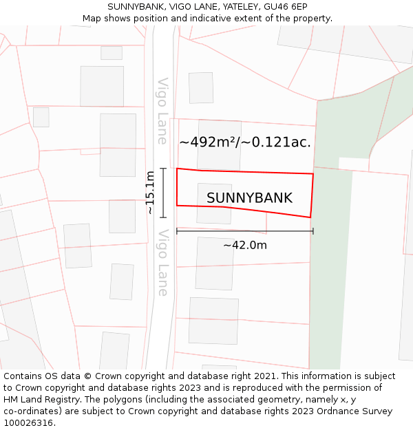 SUNNYBANK, VIGO LANE, YATELEY, GU46 6EP: Plot and title map