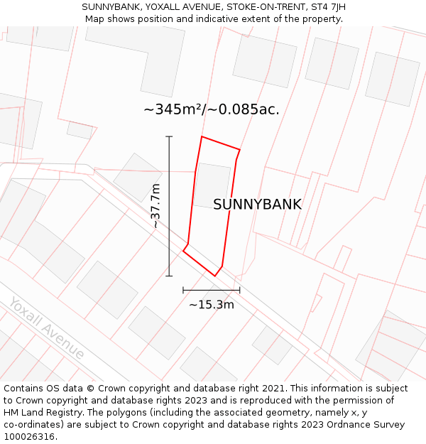 SUNNYBANK, YOXALL AVENUE, STOKE-ON-TRENT, ST4 7JH: Plot and title map