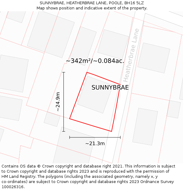 SUNNYBRAE, HEATHERBRAE LANE, POOLE, BH16 5LZ: Plot and title map