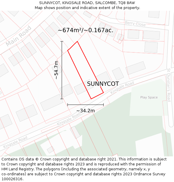SUNNYCOT, KINGSALE ROAD, SALCOMBE, TQ8 8AW: Plot and title map