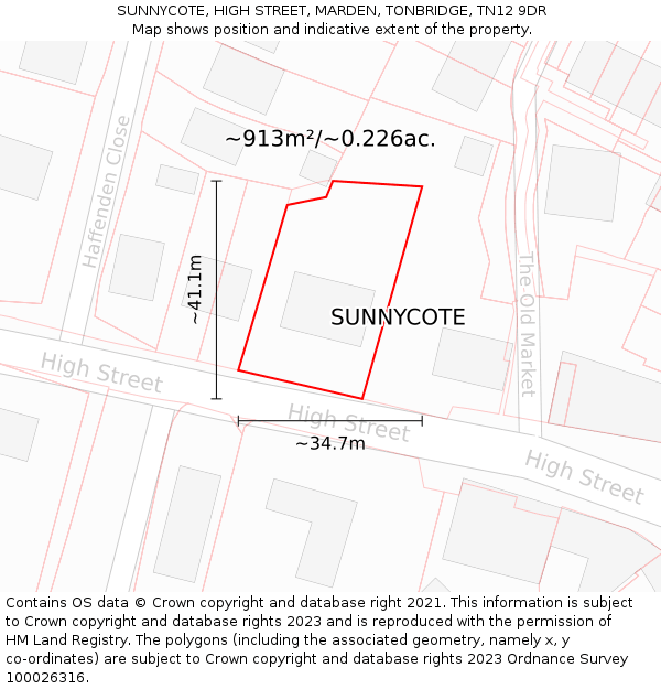 SUNNYCOTE, HIGH STREET, MARDEN, TONBRIDGE, TN12 9DR: Plot and title map