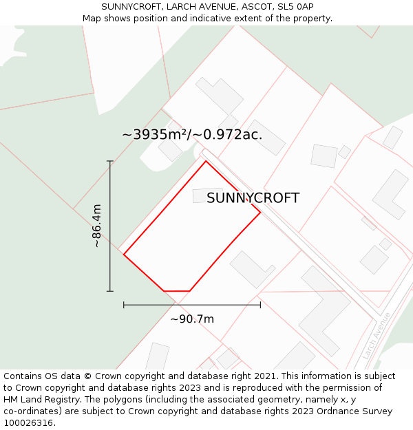 SUNNYCROFT, LARCH AVENUE, ASCOT, SL5 0AP: Plot and title map