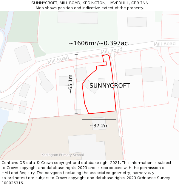 SUNNYCROFT, MILL ROAD, KEDINGTON, HAVERHILL, CB9 7NN: Plot and title map