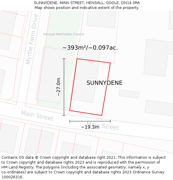 SUNNYDENE, MAIN STREET, HENSALL, GOOLE, DN14 0RA: Plot and title map