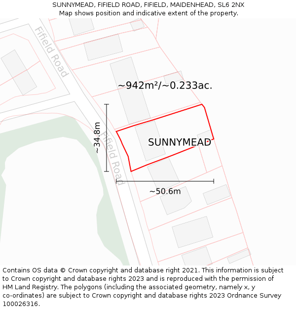 SUNNYMEAD, FIFIELD ROAD, FIFIELD, MAIDENHEAD, SL6 2NX: Plot and title map