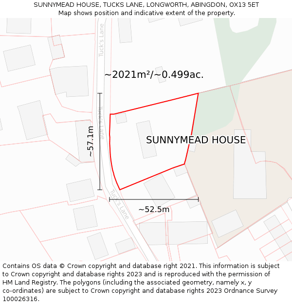 SUNNYMEAD HOUSE, TUCKS LANE, LONGWORTH, ABINGDON, OX13 5ET: Plot and title map
