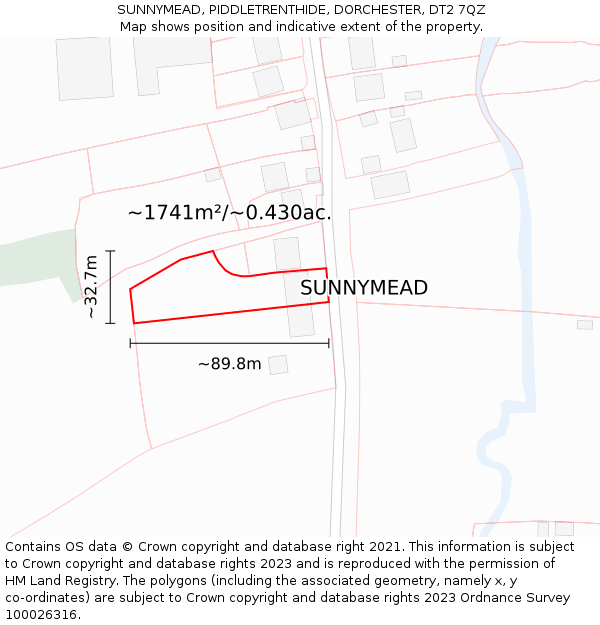 SUNNYMEAD, PIDDLETRENTHIDE, DORCHESTER, DT2 7QZ: Plot and title map