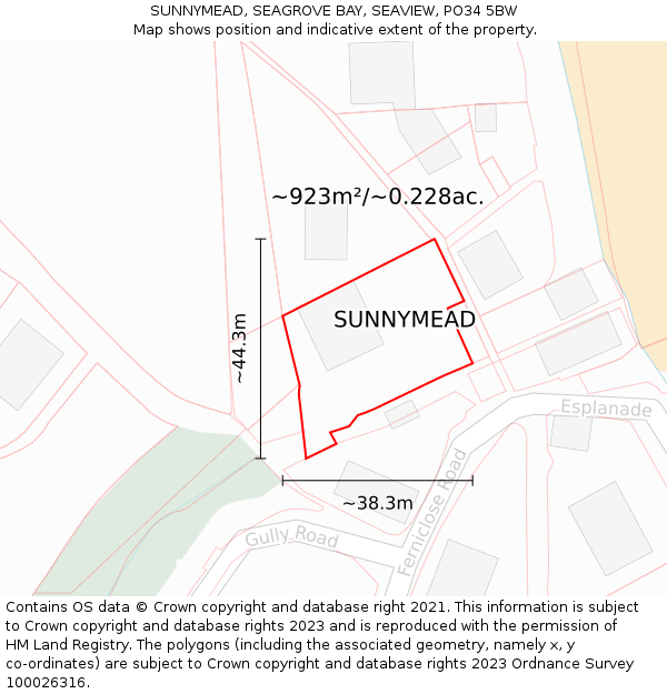 SUNNYMEAD, SEAGROVE BAY, SEAVIEW, PO34 5BW: Plot and title map