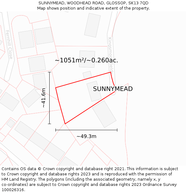 SUNNYMEAD, WOODHEAD ROAD, GLOSSOP, SK13 7QD: Plot and title map