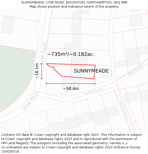 SUNNYMEADE, VYSE ROAD, BOUGHTON, NORTHAMPTON, NN2 8RR: Plot and title map