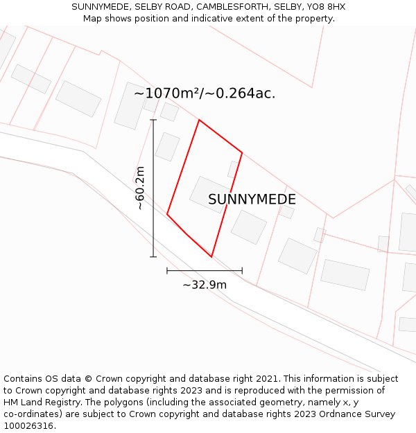 SUNNYMEDE, SELBY ROAD, CAMBLESFORTH, SELBY, YO8 8HX: Plot and title map