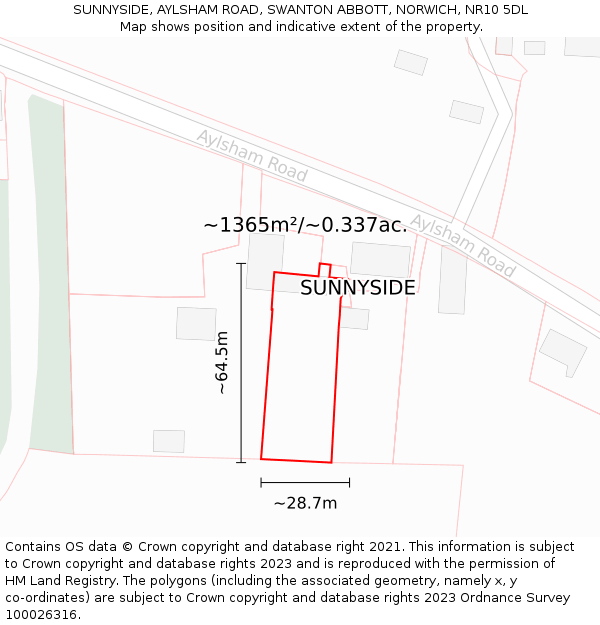 SUNNYSIDE, AYLSHAM ROAD, SWANTON ABBOTT, NORWICH, NR10 5DL: Plot and title map