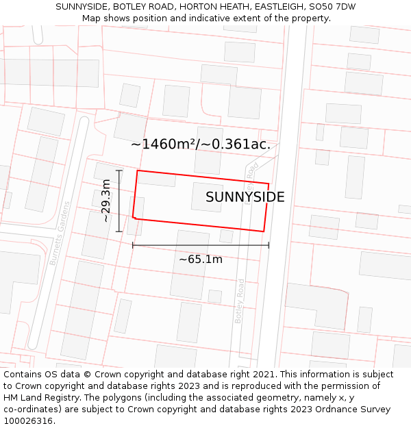 SUNNYSIDE, BOTLEY ROAD, HORTON HEATH, EASTLEIGH, SO50 7DW: Plot and title map