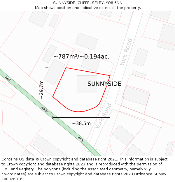 SUNNYSIDE, CLIFFE, SELBY, YO8 6NN: Plot and title map