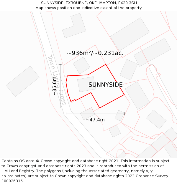 SUNNYSIDE, EXBOURNE, OKEHAMPTON, EX20 3SH: Plot and title map