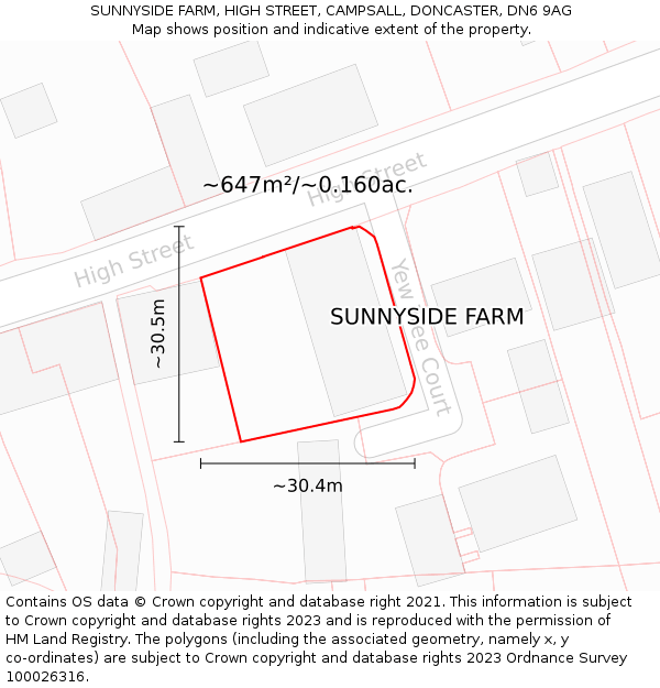 SUNNYSIDE FARM, HIGH STREET, CAMPSALL, DONCASTER, DN6 9AG: Plot and title map