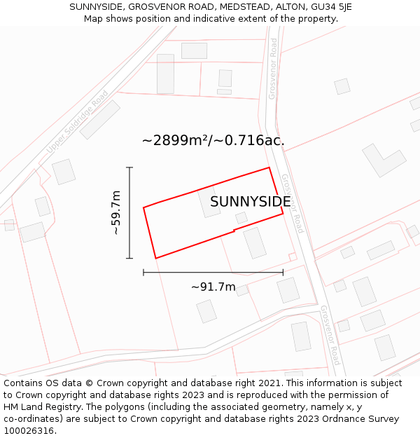 SUNNYSIDE, GROSVENOR ROAD, MEDSTEAD, ALTON, GU34 5JE: Plot and title map