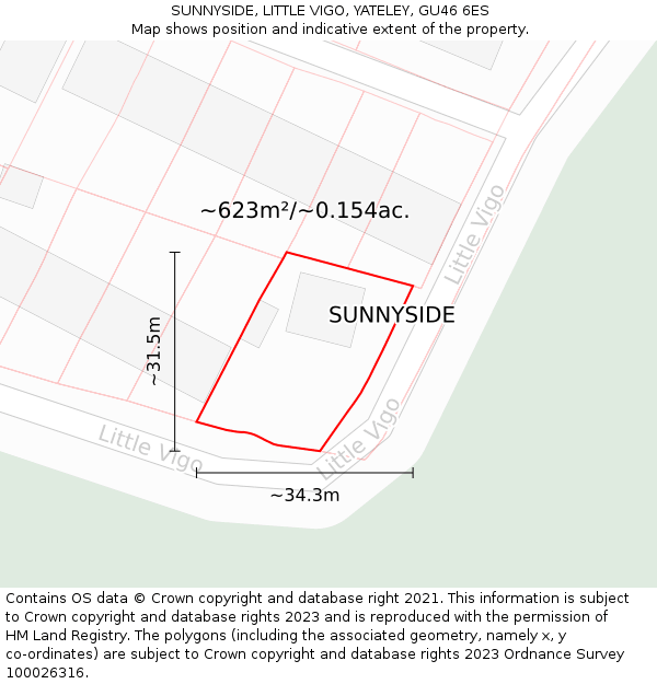 SUNNYSIDE, LITTLE VIGO, YATELEY, GU46 6ES: Plot and title map