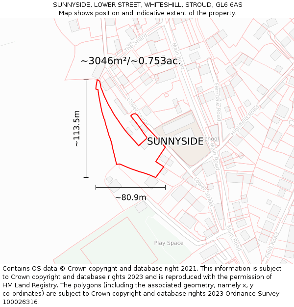 SUNNYSIDE, LOWER STREET, WHITESHILL, STROUD, GL6 6AS: Plot and title map