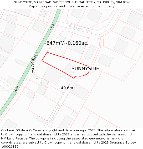 SUNNYSIDE, MAIN ROAD, WINTERBOURNE DAUNTSEY, SALISBURY, SP4 6EW: Plot and title map