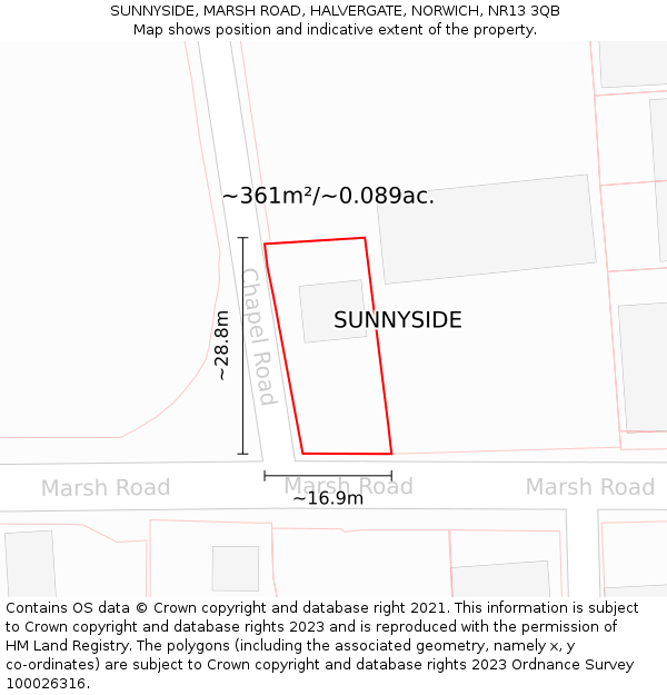 SUNNYSIDE, MARSH ROAD, HALVERGATE, NORWICH, NR13 3QB: Plot and title map