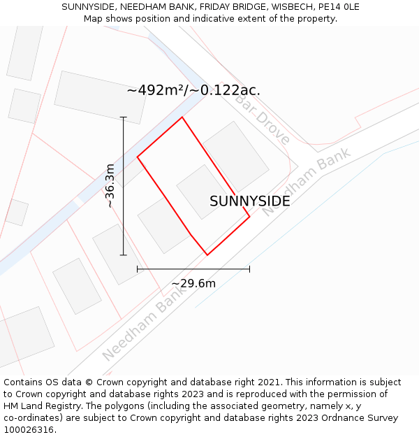 SUNNYSIDE, NEEDHAM BANK, FRIDAY BRIDGE, WISBECH, PE14 0LE: Plot and title map